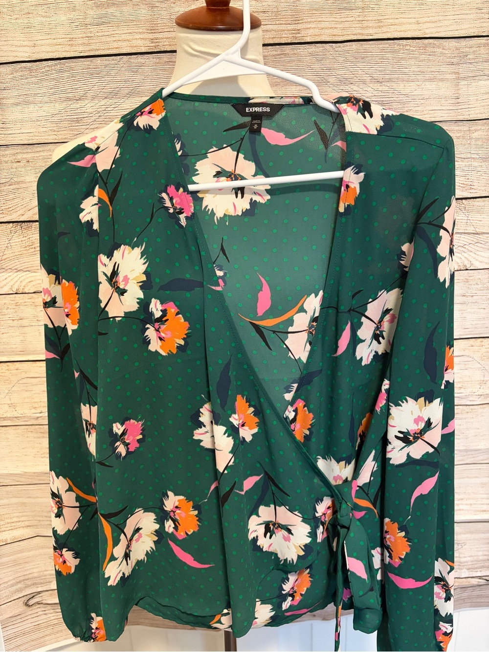 Express Teal Green Floral Print Top with Pink Accents